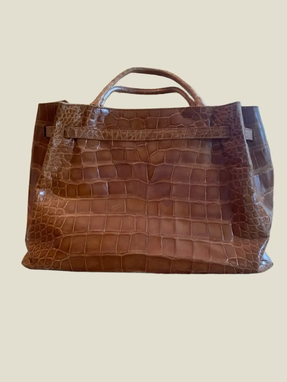 SUZANNE NEW YORK CROCODILE EMBOSSED HANDBAG CARAMEL LARGE